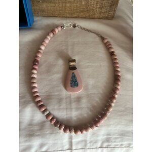 Jay King NECKLACE Mine Finds DTR Sterling Beaded Pink Rhodonite & Opal Pendant